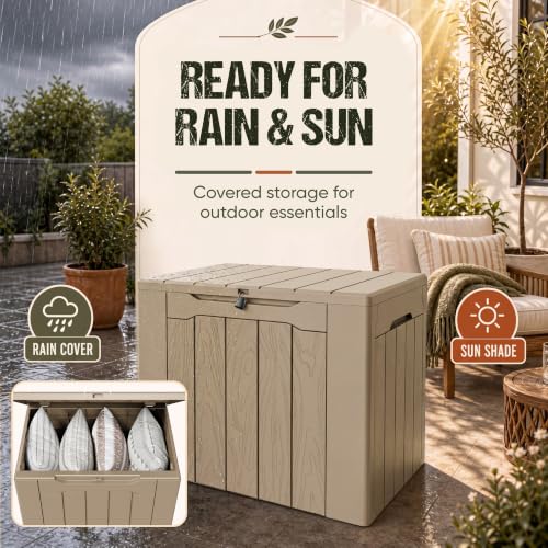 Flamaker Deck Box 30 Gallon, Waterproof Resin Small Storage Box with Lid - color: Brown, size: 30 Gallon