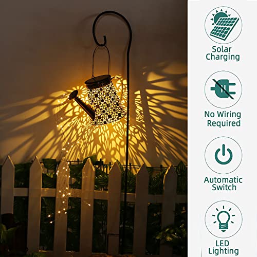 Solar Watering Can Light,Large Metal Hanging Garden Decorative Lights - color: Yellow