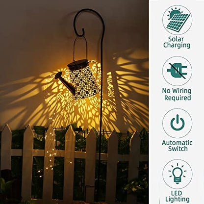 Solar Watering Can Light,Large Metal Hanging Garden Decorative Lights - color: Yellow