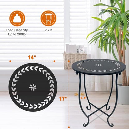 Round Side Table, 2 Pack Weather Resistant Indoor Outdoor Small Side Table - color: Black