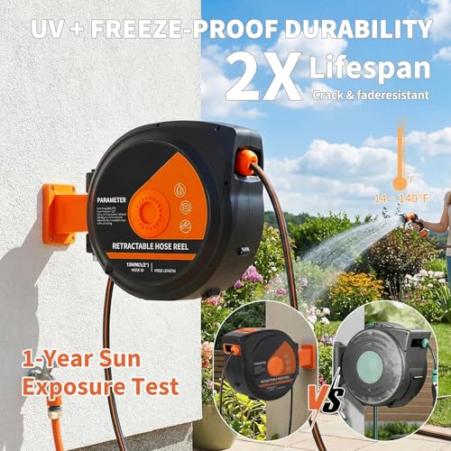 Retractable Garden Hose Reel, 100ft Slow Rewind Wall Mount - size: 100FT