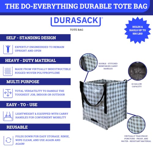 DURASACK Heavy Duty Storage Tote Bag 22-Gallon, Gingham Gray, Pack of 4 - color: Gingham Gray, size: Pack of 4