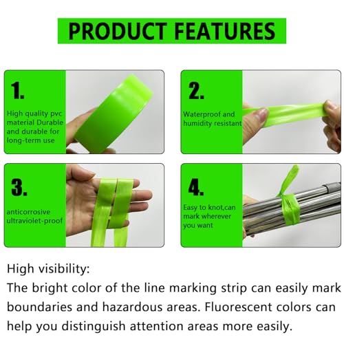 5 Pack Green Flagging Tape, Non-Adhesive Plastic Ribbon Neon Marking Roll - color: Green-5pcs