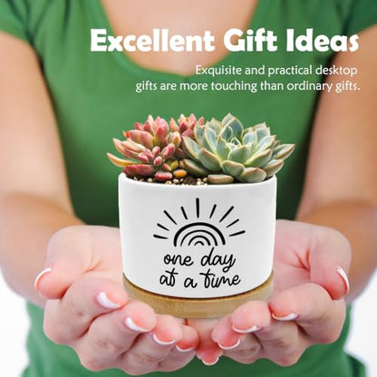 Inspirational Mental Health Planter Pots, One Day at a Time Affirmation Ceramic Succulent Plant Flower Planters(No Plants) - color: Style 03