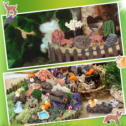 Chunful 45 Pcs Fairy Garden Miniatures Resin Animals Forest Terrarium Decor