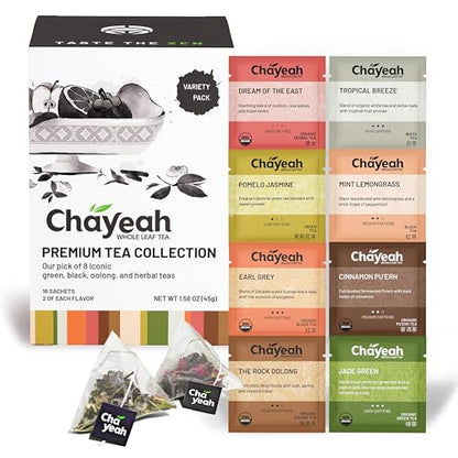 ChaYeah, Premium Tea Collection, 16 Whole Leaf Tea Bags, 8 Assorted Flavors
