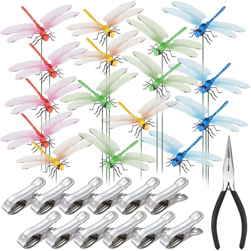 NiHome 12 Pack 3D Dragonfly Clips, Fake Dragonflies for Garden Hat Decor - color: Mixed Color