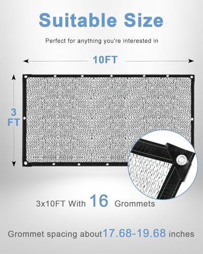 vensovo 50% Reflective Aluminet Shade Cloth with Grommets, 3 x 10 ft - color: 50%, size: 3x10FT
