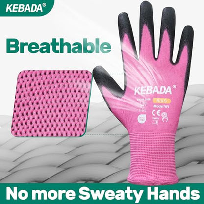 Kebada W1 Safety Work Gloves Women, Touchscreen, PU Coated, 12 Pairs, Pink - color: 12 Pairs-pink, size: Small