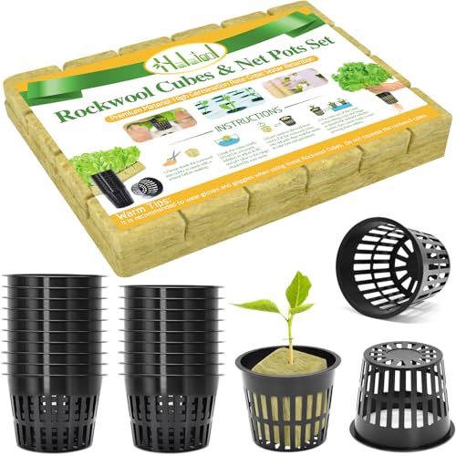 Halatool 24 x 2 Rockwool Cubes & 24 x 3 Net Cups Hydroponic Starter Kit - size: 2" rockwool-24pcs+3" net cups-24pcs