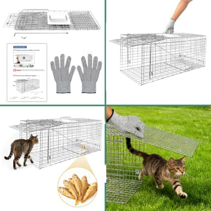 Humane Live Animal Trap Cage 32" × 13" × 11",Heavy-Duty Live Catch Cage for Raccoon, Squirrel, Stray Cats, Groundhogs, Armadillos, Opossums, Rabbits, Skunk, Mole, Small Wildlife Control - size: 32"×13"×11"