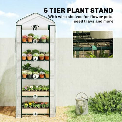 Outsunny 5 Tier Mini Greenhouse w/ Screen Roof 27.6" x 19.7" x 75.6" White - color: White, size: 5 Tier