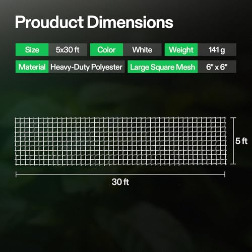 VIVOSUN Trellis Netting Heavy-duty Polyester 5'x30' 1 Pack - size: 5'x30' - 6''square mesh