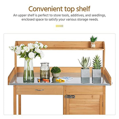 Yaheetech Potting Bench Outdoor Potting Table with Storage,Natural Wood - color: Natural Wood