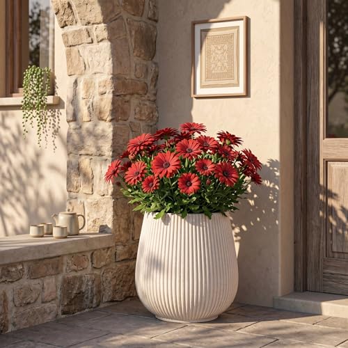 16" Pear-Shaped Fluted Planter - Handmade Fiberglass Composite - color: Off White, size: Pear-shaped