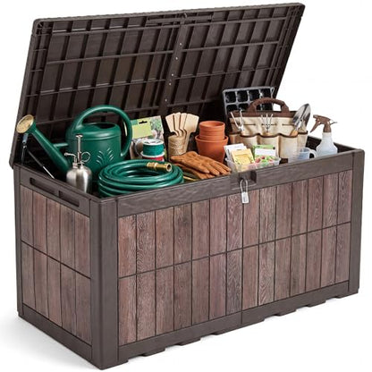 YITAHOME 134 Gallon Large Deck Box - color: Dark Brown & Wood-Grain Brown, size: 134 Gallon