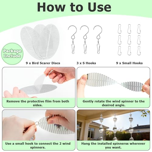3 * 3 Bird Deterrents for Outside, Double-Sided Bird Reflectors
