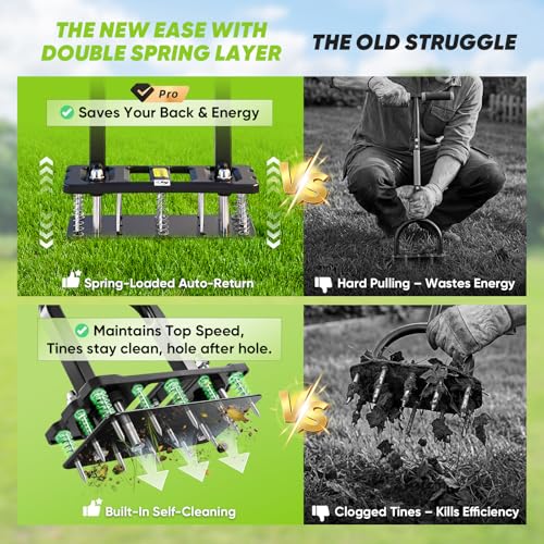 Sakerplus Aerator Lawn Tool, Spike Lawn Aerator with Self-Cleaning Tines - color: Pro-Black Handle