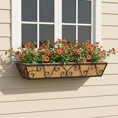 Y&M 6Pcs 30 Inch Large Window Box Railing Planter with Coco Liner, Outdoor Window Flower Boxes Over The Railing Planter Boxes Deck Fence Porch Patio Planter-Butterfly - size: Butterfly 30in 6p