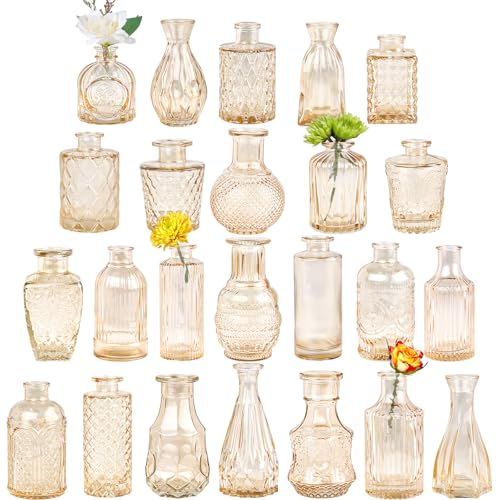 TBWIND 24pcs Amber Glass Bud Vases Set - color: Amber-24pcs, size: 24Pcs