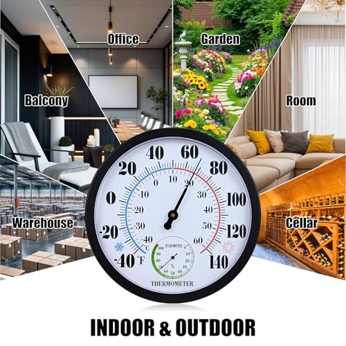 10 Inch Indoor Outdoor Thermometer Hygrometer Combo - color: Black