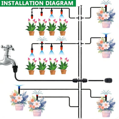 135PCS 240FT Automatic Drip Irrigation System Set - size: 135PCS-240FT Irrigation Kit