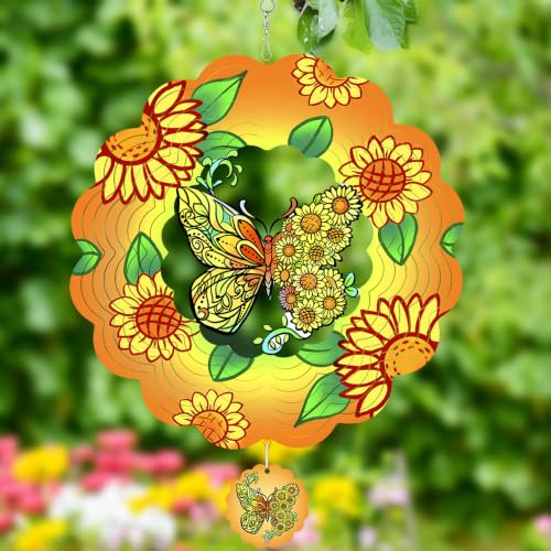 Sunflower Butterfly Wind Spinner Outdoor Hanging Sculptures - color: Butterfly