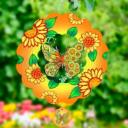 Sunflower Butterfly Wind Spinner Outdoor Hanging Sculptures - color: Butterfly