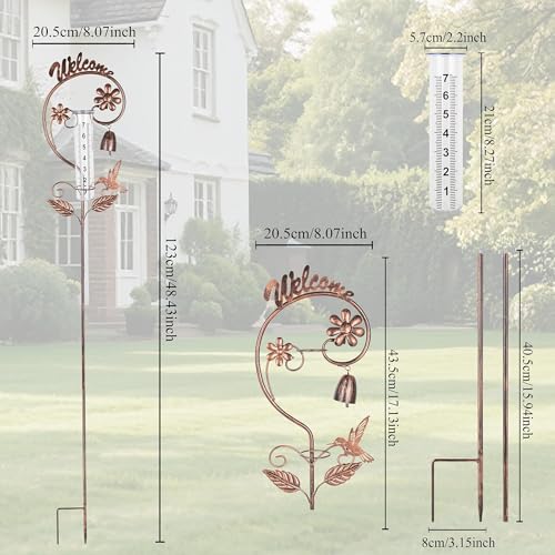 Rain Gauge Outdoor,Hummingbird Rain Gauges with Bell Design,Decorative Large Number Plastic Tube Freeze Proof Metal Rain Measure Water Gauge Welcome Sign for Garden Yard