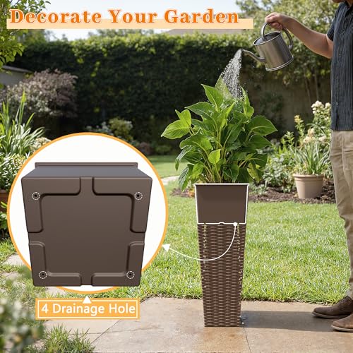Greesum 23 Inch Tall Plastic Planters (Set of 2), Brown - color: Brown, size: 23" Height without Tray