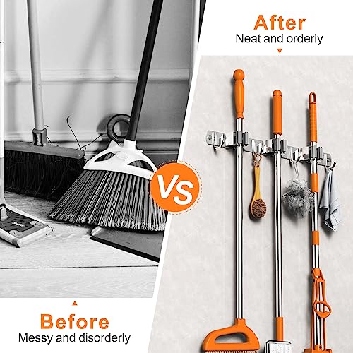2 Pack Mop and Broom Holder Wall Mount for Kitchen Garden Garage Laundry - color: Silver, size: 2Pack 3R4H