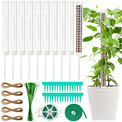 10 Set Plastic Moss Poles for Climbing Plants Indoor Stackable Self Watering Hollow Monstera Plant Support, Moss Not Included(White) - color: White