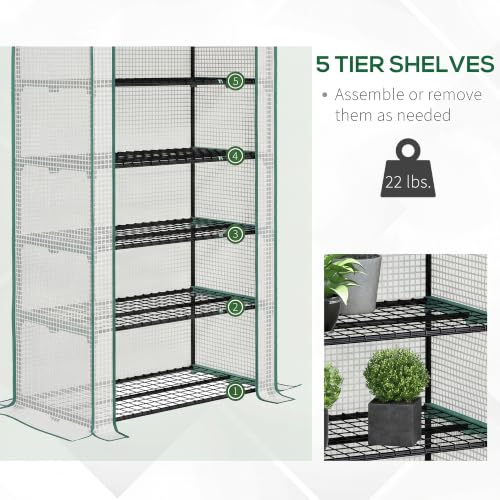 Outsunny 5 Tier Mini Greenhouse Small Portable 76" x 35.4" x 19.3" White - color: White