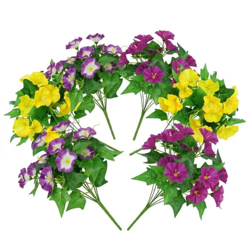 Qfglly 6 Bundles Artificial Morning Glories Silk UV Resistant12 Outdoor