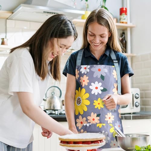 Apron for Women with Pockets, Adjustable Waterproof Floral Chef Aprons for Kitchen, Gardening, Cooking, BBQ or Baking