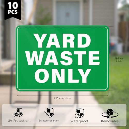 10 Pack Yard Waste Only Stickers for Trash Cans 10 × 7 Inches
