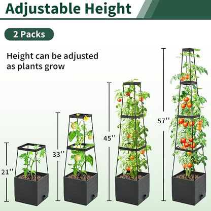 Tomato Planter with Trellis, 57 Inch Self-Watering Planter Box 2-Pack, Grey Planter with Metal Support for Outdoor Indoor Climbing Plants - size: Trapezoid