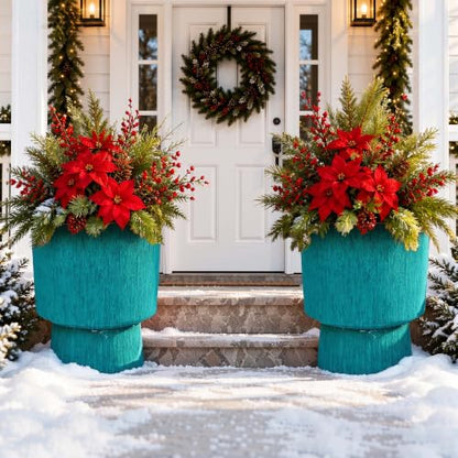 16.8" Planters for Outdoor Plants, Large Urn Flower pots S/2 - color: 16.8"-teal Glazed & Black Rim