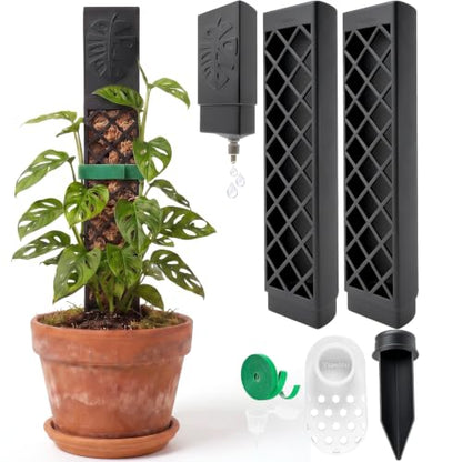 2 Pcs 9 Inch D Shaped Moss Pole with Watering Dripper, Plastic Moss Poles for Climbing Plants, Sturdy Monstera Plant Support, Self Watering Moss Pole Kit for Plants Indoor (1Pack 2Pcs-Black) - size: 1Pack 2Pcs-Black