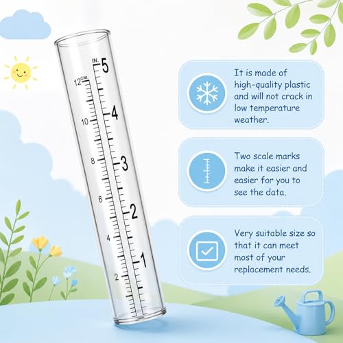 JJUNW 6 Pcs Rain Gauge Replacement Tubes, 5" Clear Plastic Rain Meter Tube