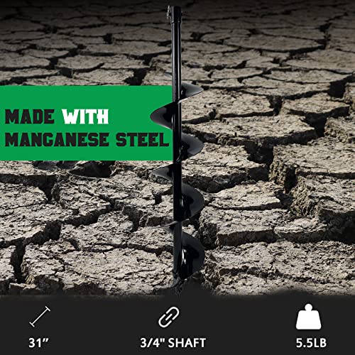 6" x 31" Earth Auger Bit for Post Holes, 3/4" Shaft Carbon Steel - size: 6" × 31"