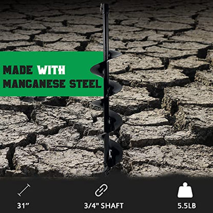 6" x 31" Earth Auger Bit for Post Holes, 3/4" Shaft Carbon Steel - size: 6" × 31"