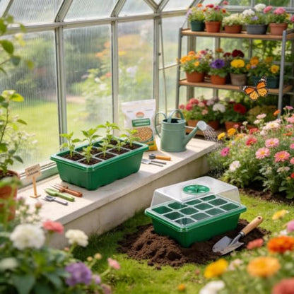 10 Pack Seed Starter Tray Seed Starter Kit (120 Cells Total Tray) with Humidity Adjustable Dome, for Seeds Growing Starting Plant Germination Trays, Mini Green House Germination Trays.