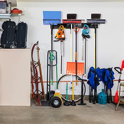 Tool Storage Rack, 8 Piece Garage Organizer, Metal, Wall mounted, Holder for Broom, Mop, Rake Shovel & Tools, By Right-Hand Storage Solution