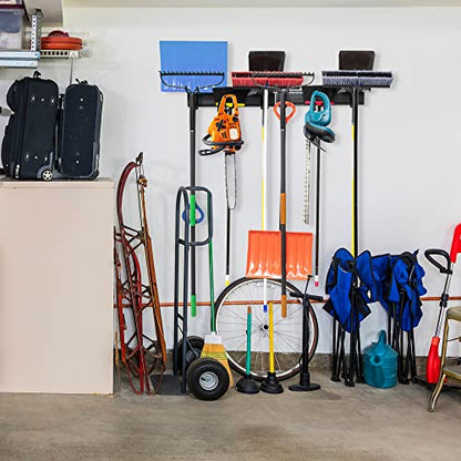 Tool Storage Rack, 8 Piece Garage Organizer, Metal, Wall mounted, Holder for Broom, Mop, Rake Shovel & Tools, By Right-Hand Storage Solution