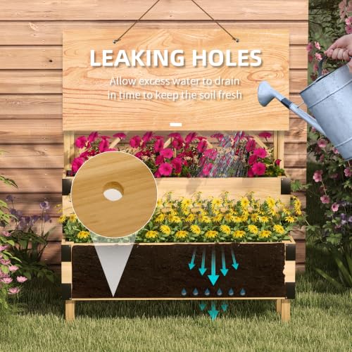 Outsunny 2-Tier Raised Garden Bed with Trellis 42.5"x25.5"x55", Natural - color: Natural, size: 42.5" L x 25.5" W x 55" H