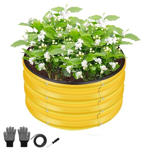 ZXZYHFTY Raised Garden Bed, 0.6 mm Galvanized Steel Round Planter Box with Open Bottom, Yellow, 2 x 2 x 1 FT, 1 Pack - color: Yellow