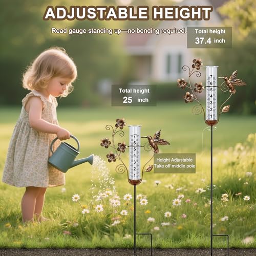 shumi Rain Gauge Outdoor, 7" Hummingbird Rain Gauge for Garden Decor