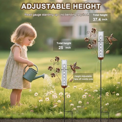 shumi Rain Gauge Outdoor, 7" Hummingbird Rain Gauge for Garden Decor