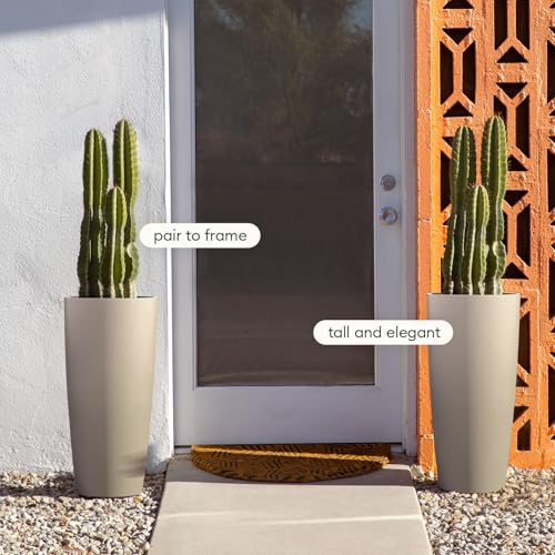 Veradek Mason Series Vega Planter - Tall Round Outdoor Planter with Shelf - color: Sand, size: 28 inch